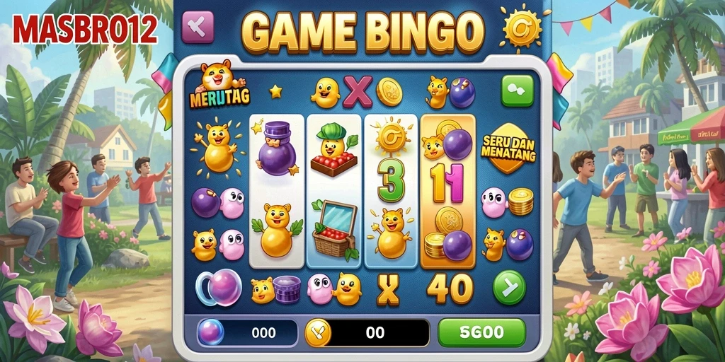 Tampilan gameplay seru dari game Bingo MASBRO12 yang penuh warna.