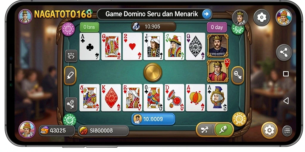 Screenshot dari gameplay NAGATOTO168 yang menampilkan keseruan permainan domino.