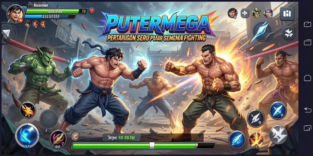 Gameplay PUTERMEGA yang menampilkan pertarungan seru dan karakter menarik.