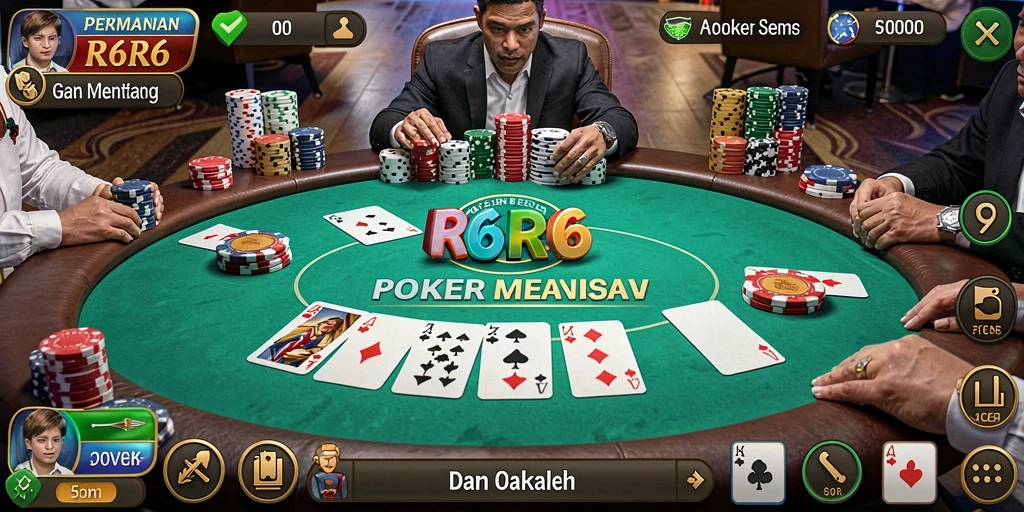 Tampilan gameplay seru R6R6 dengan aksi Poker yang mendebarkan.