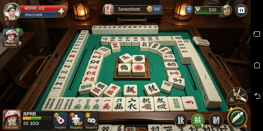 Screenshot gameplay RPRR menampilkan ubin-ubin Mahjong yang menarik.
