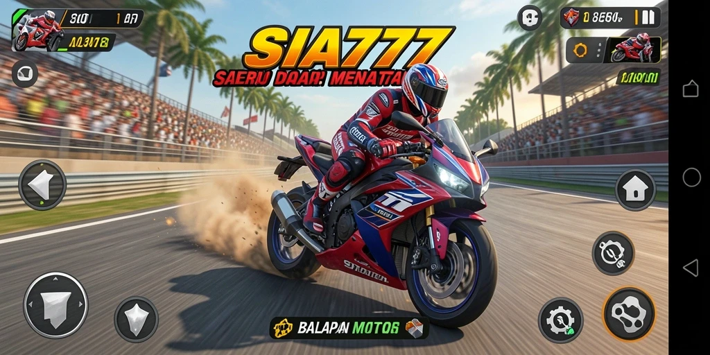 Screenshot gameplay SIA777 menampilkan aksi balapan motor yang intens.